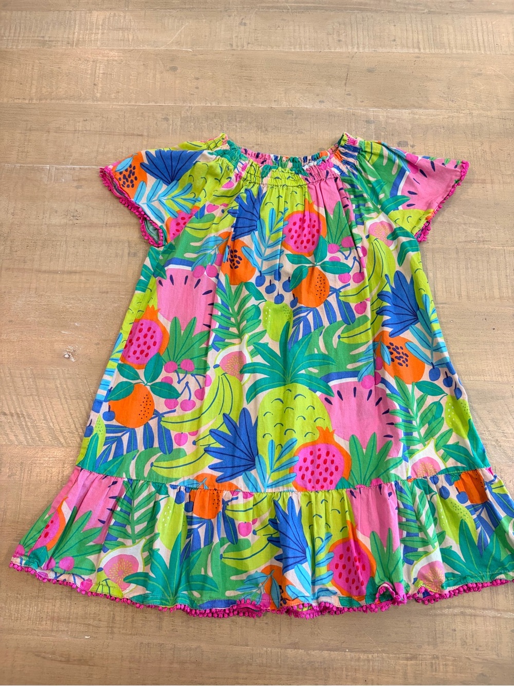 Mini Boden Girls Bright Tropical Fruit Print Dress - Pink, Green, Blue, Orange